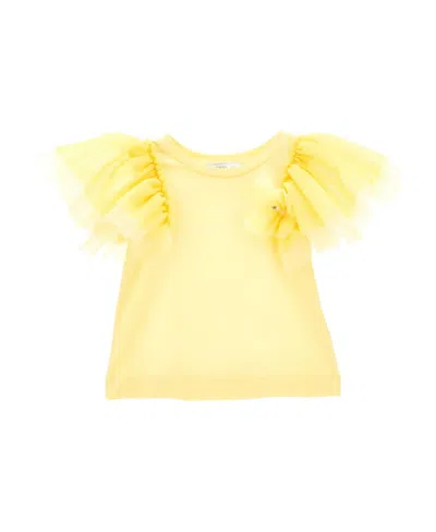 Monnalisa Tulle-sleeve Cotton T-shirt In Yellow