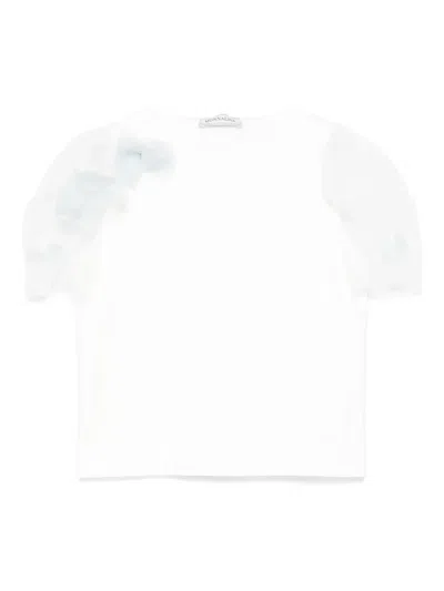 Monnalisa Kids' Tulle-sleeve T-shirt In White
