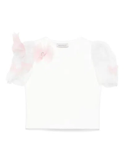 Monnalisa Kids' Tulle-sleeve T-shirt In White
