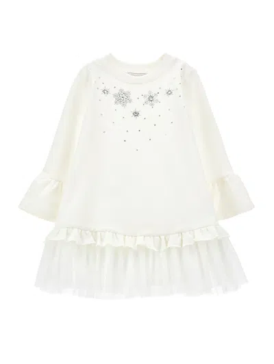 Monnalisa Kids'   Tulle Sweatshirt Dress In Cream