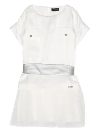 Monnalisa Kids' Tulle-trim Satin Dress In White