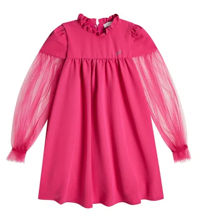 Monnalisa Kids' Tulle-trimmed Dress In Pink