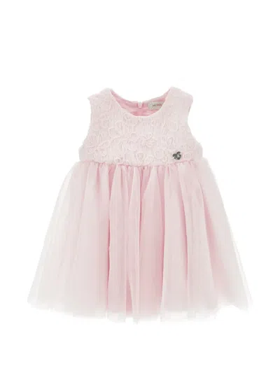 Monnalisa Babies' Tulle-skirt Floral-embroidered Dress In Pink