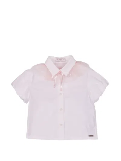 Monnalisa Kids'  Tulle-trim Puff-sleeve Shirt In Neutral