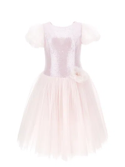 Monnalisa Kids'   Sequinned Tulle Dress In Dusty Pink Rose