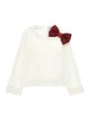 Monnalisa Tunic With Jacquard Bow In Cream + Ruby Red