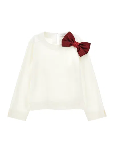 Monnalisa Kids'   Tunic With Jacquard Bow In Cream + Ruby Red
