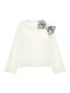 Monnalisa Tunic With Jacquard Bow In Cream + Silver