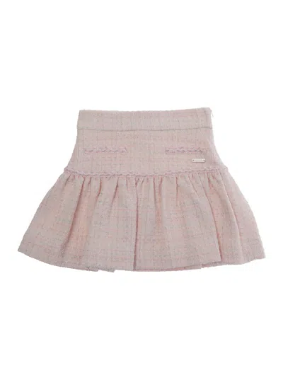 Monnalisa Tweed-effect Flared Skirt In Neutral
