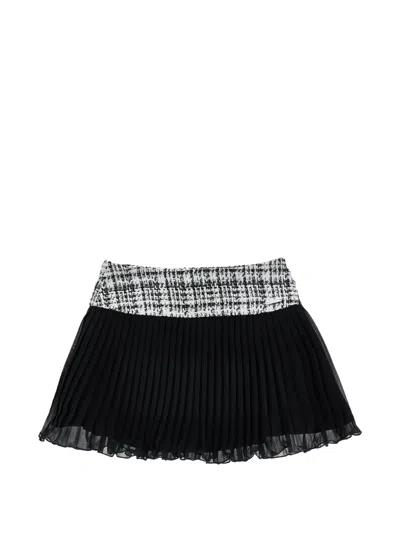 Monnalisa Kids' Tweed-waistband Mini Pleated Skirt In Black