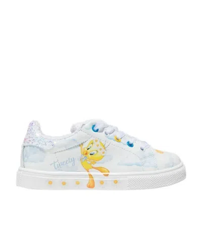 Monnalisa Tweety-print Lace-up Sneakers In White
