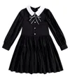 Monnalisa Twill Bow-detail Embellished Dress In Black