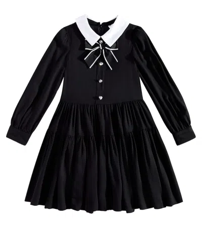 Monnalisa Kids' Twill Bow-detail Embellished Dress In Black
