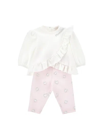 Monnalisa Kids'   Two-piece Baby Girl Set In Cream + Pink