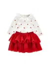 Monnalisa Two-piece Cotton And Tulle Set In Cream + Ruby Red