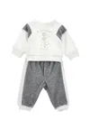 Monnalisa Two-piece Cotton Chenille Set In Cream + Grey