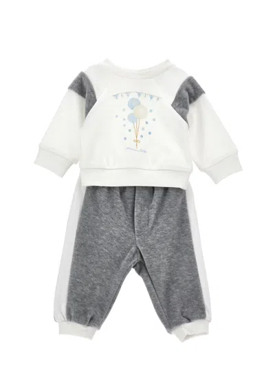 Monnalisa Kids'   Two-piece Cotton Chenille Set In Cream + Grey