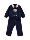 Monnalisa Two-piece Fleece Set With Teddy Bear In Dark Blue