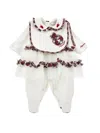 Monnalisa Two-piece Playsuit And Bib Set In Cream + Ruby Red