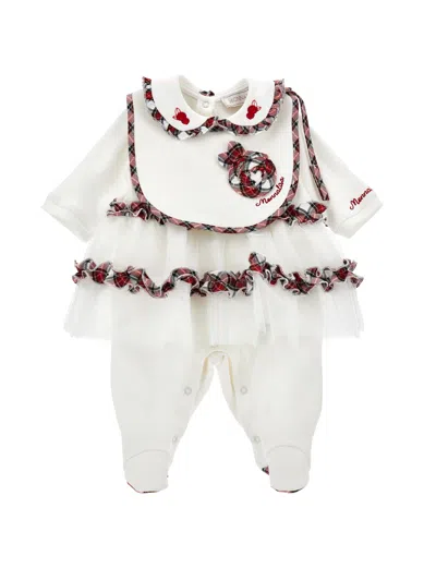 Monnalisa Kids'   Two-piece Playsuit And Bib Set In Cream + Ruby Red