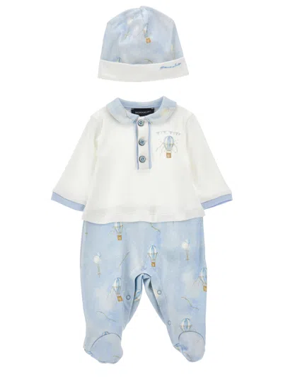 Monnalisa Kids'   Two-piece Playsuit And Cap Set In Cloud + Cream