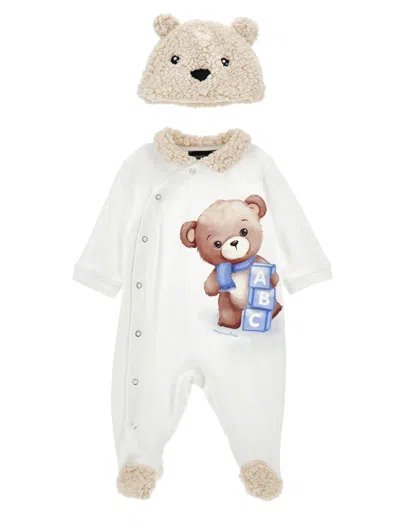 Monnalisa Kids'   Two-piece Playsuit And Hat Set In White