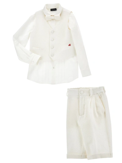 Monnalisa Kids'   Two-piece Seersucker Suit In Cream