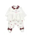Monnalisa Two Piece Set With Leggings And Blouse In Cream + Ruby Red