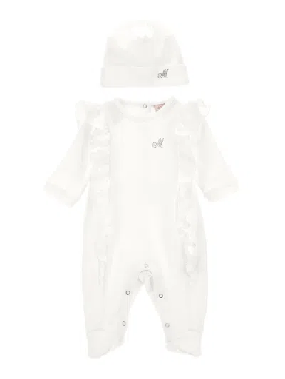 Monnalisa Kids'   Two-piece Set With Rhinestone Logo In Cream