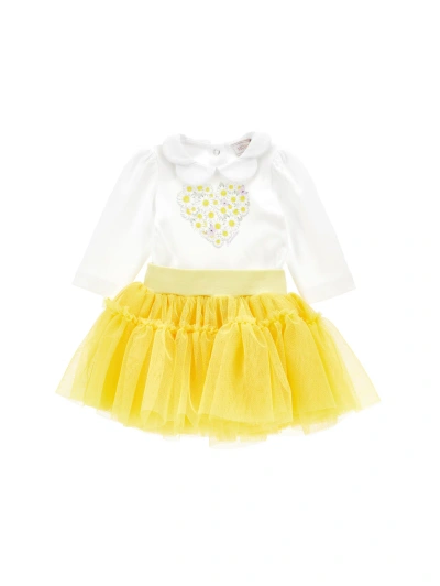 Monnalisa Kids'   Two-piece Set With Tulle In White + Yellow