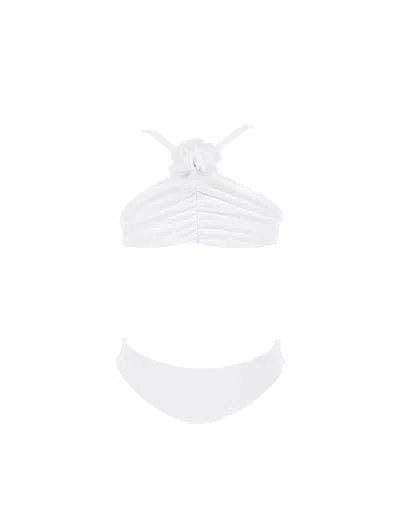 Monnalisa Kids'   Two-piece Swimsuit With Tulle Pom Poms In White