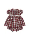 Monnalisa Two-piece Tartan Set In Red + Cream