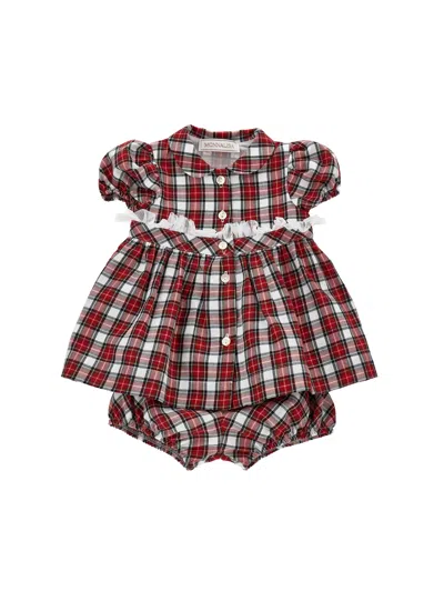 Monnalisa Kids'   Two-piece Tartan Set In Red + Cream