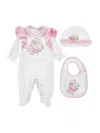 Monnalisa Two-tone 3-piece Set With Bouquet In White + Rosa Fairytale