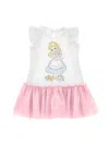 Monnalisa Printed Cotton Jersey Dress In White + Rosa Fairytale