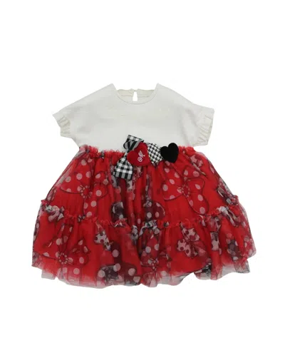 Monnalisa Two-tone Bow Print Dress In Red