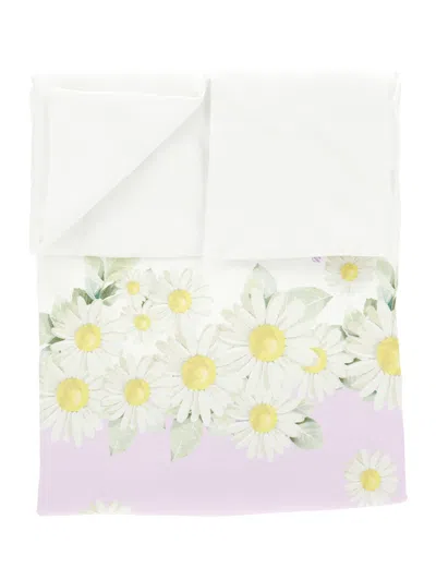 Monnalisa Kids'   Two-tone Daisy Print Blanket In White