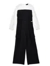 Monnalisa Lurex Cargo Jumpsuit In Black + Cream