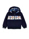 Monnalisa Two-tone Hoodie With Teddy Bears In Blue + Cream