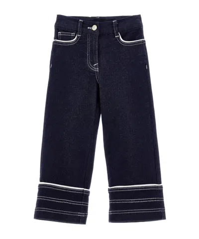 Monnalisa Kids' Two-tone Jeans With Heart Pockets In Blue