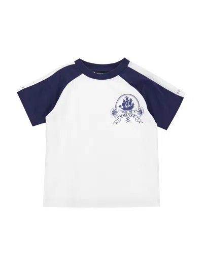 Monnalisa Babies'   Two-tone Jersey T-shirt In White + Blue