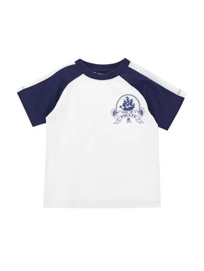 Monnalisa Kids'   Two-tone Jersey T-shirt In White + Blue