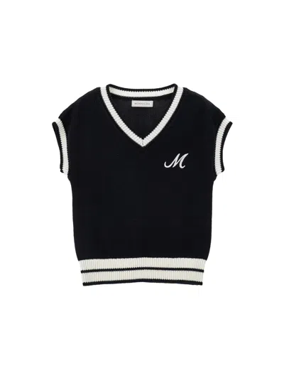 Monnalisa Kids'   Two-tone Knitted Waistcoat In Black