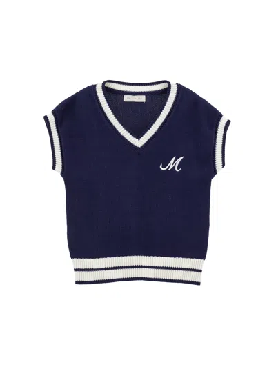 Monnalisa Kids'   Two-tone Knitted Waistcoat In Dark Blue