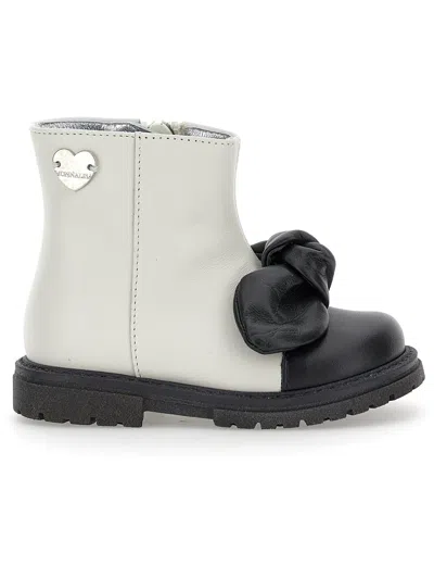 Monnalisa Kids'   Two-tone Leather Ankle Boots In Cream + Black