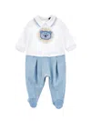 Monnalisa Two-tone Lion Playsuit In White + Indigo