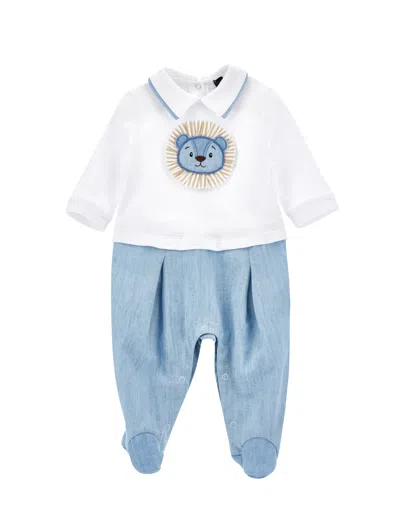 Monnalisa Kids'   Two-tone Lion Playsuit In White + Indigo