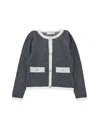 Monnalisa Two-tone Merino Wool Cardigan In Medium Grey