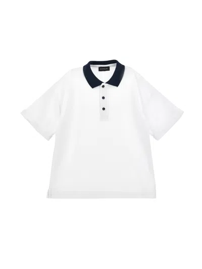 Monnalisa Two-tone Piqué Polo Shirt In White + Blue