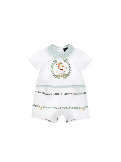 Monnalisa Babies' Zweifarbiger Strampler Mit Kragen In White